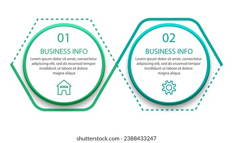 Simple 2 step infographic. color lines, symbols and text in one related unit, suitable for your business presentation