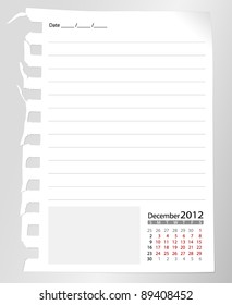 Simple 2012 calendar notebook, December. All elements are layered separately in vector file. Easy editable.