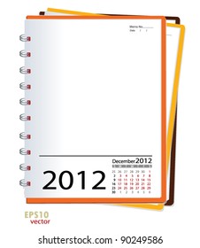 Simple 2012 calendar notebook, December. All elements are layered separately in vector file. Easy editable.