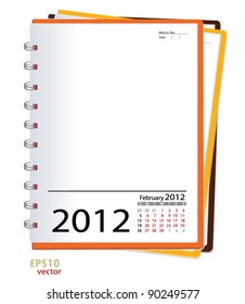 Simple 2012 calendar notebook, February. All elements are layered separately in vector file. Easy editable.