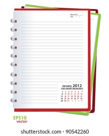 Simple 2012 calendar notebook ,January. All elements are layered separately in vector file. Easy editable.