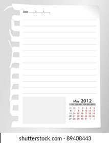 Simple 2012 calendar notebook, May. All elements are layered separately in vector file. Easy editable.