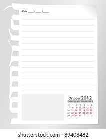 Simple 2012 calendar notebook, October. All elements are layered separately in vector file. Easy editable.