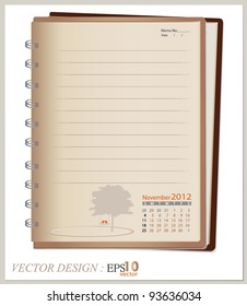 Simple 2012 calendar notebook, October. All elements are layered separately in vector file. Easy editable.