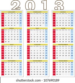 Simple 2013 Calendar / 2013 calendar design - week starts with sunday