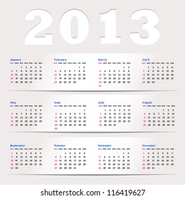 Simple 2013 Calendar / 2013 calendar design - week starts with sunday