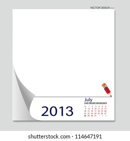 Simple 2013 calendar, July. All elements are layered separately in vector file. Easy editable.