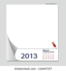 Simple 2013 calendar, March. All elements are layered separately in vector file. Easy editable.