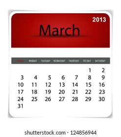 Simple 2013 calendar, March. All elements are layered separately in vector file. Easy editable.