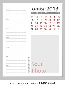 Simple 2013 calendar, October. All elements are layered separately in vector file. Easy editable.