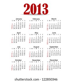 Simple 2013 year calendar, vector illustration.