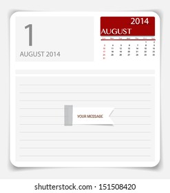 Simple 2014 calendar, August. Vector illustration.