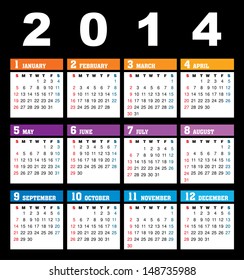 Simple 2014 Calendar / 2014 calendar design / 2014 Monthly Calendar - week starts with sunday 