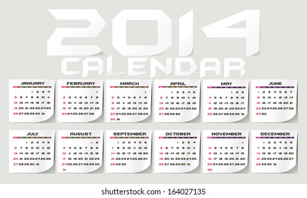 Simple 2014 Calendar / 2014 calendar design / 2014 calendar vertical - week starts with Sunday 
