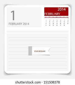 Simple 2014 calendar, February. Vector illustration.