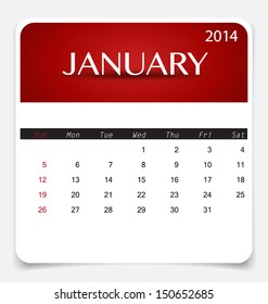 Simple 2014 calendar, January. Vector illustration.