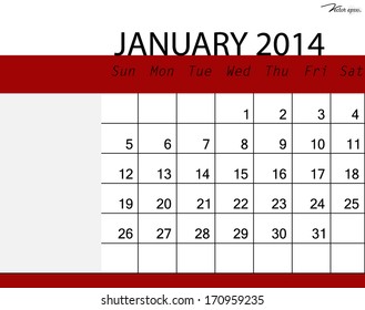 Simple 2014 calendar, January. Vector illustration.