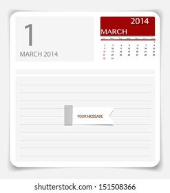 Simple 2014 calendar, March. Vector illustration.