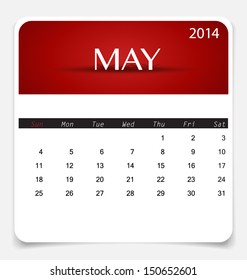 Simple 2014 calendar, May. Vector illustration.