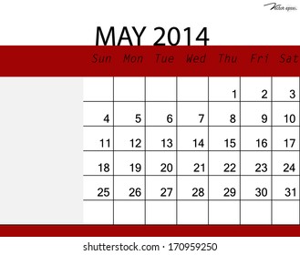 Simple 2014 calendar, May. Vector illustration.