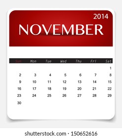 Simple 2014 calendar, November. Vector illustration.