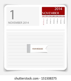 Simple 2014 calendar, November. Vector illustration.