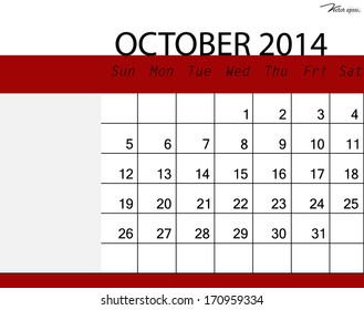 Simple 2014 calendar, October. Vector illustration.