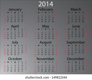 Simple 2014 calendar on metallic background. Abstract isolated vector illustration.