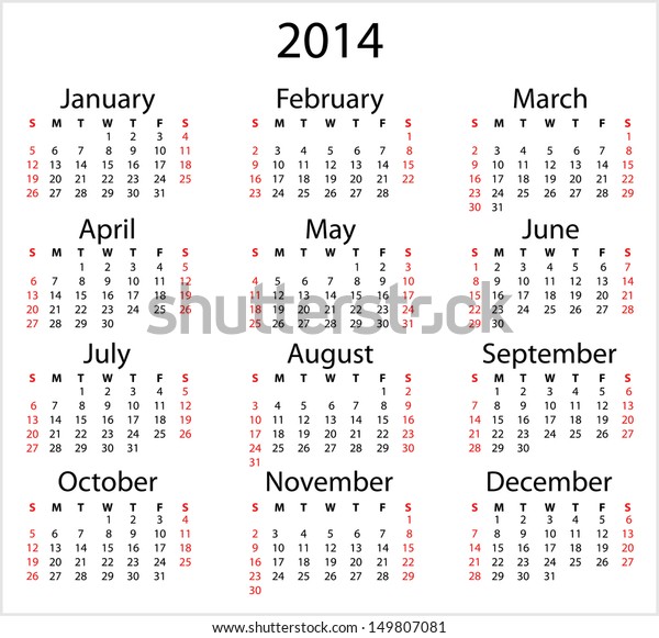 Simple 2014 Calendar Simple Calendar Template Stock Vector (Royalty ...