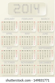 simple 2014 vector calendar with bubble and shadow, eps10