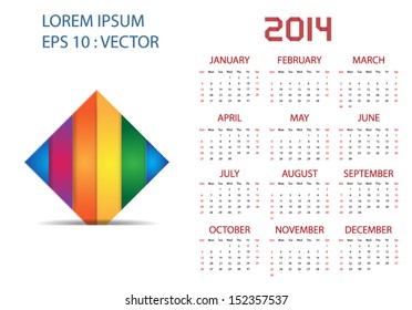 simple 2014 vector calendar with colorful banner ,vector eps10