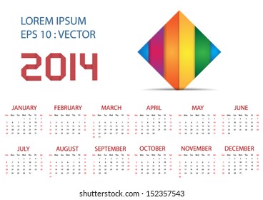 simple 2014 vector calendar with colorful banner ,vector eps10