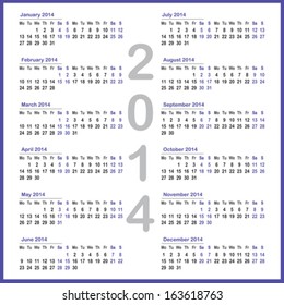 Simple 2014 year calendar