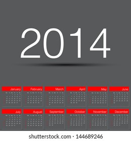 Simple 2014 year calendar dark background