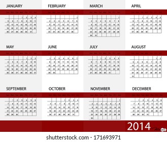 Simple 2014 year calendar, vector illustration.