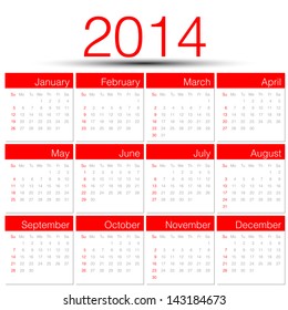 Simple 2014 year vector calendar red