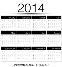 Simple 2014 year vector calendar black