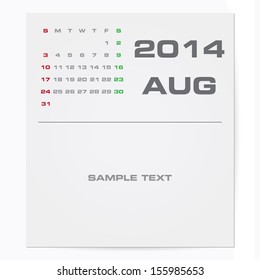 Simple 2014 year vector calendar : August 2014