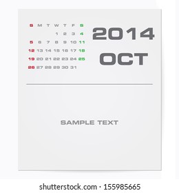 Simple 2014 year vector calendar : October 2014