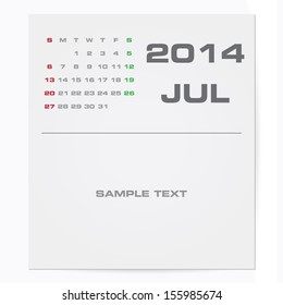 Simple 2014 year vector calendar : July 2014