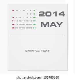 Simple 2014 year vector calendar : May 2014