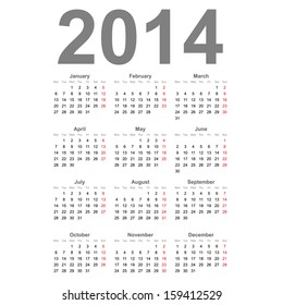 Simple 2014 year vector calendar