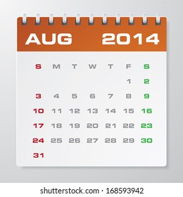 Simple 2014 year vector calendar : August 2014