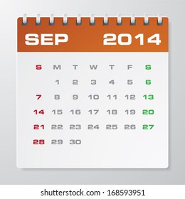 Simple 2014 year vector calendar : September 2014