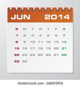 Simple 2014 year vector calendar : June 2014