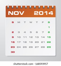Simple 2014 year vector calendar : November 2014
