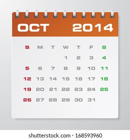 Simple 2014 year vector calendar : October 2014