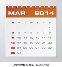 Simple 2014 year vector calendar : March 2014