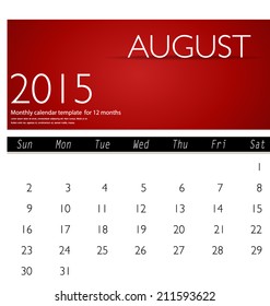 Simple 2015 calendar, August. Vector illustration.