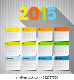 Simple 2015 Calendar, Background card design, week starts with sunday